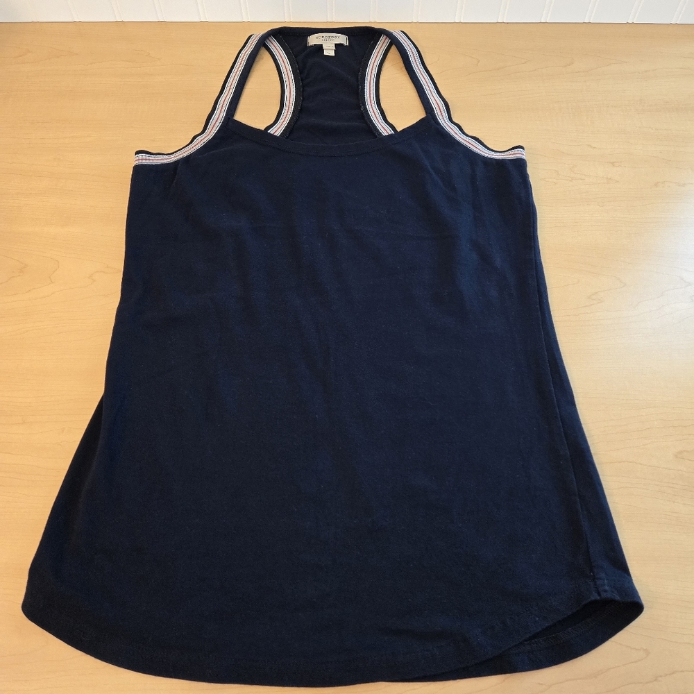 Burberry Racerback Tank Top Casual Cotton Shirt Size Medium Stripe Trim